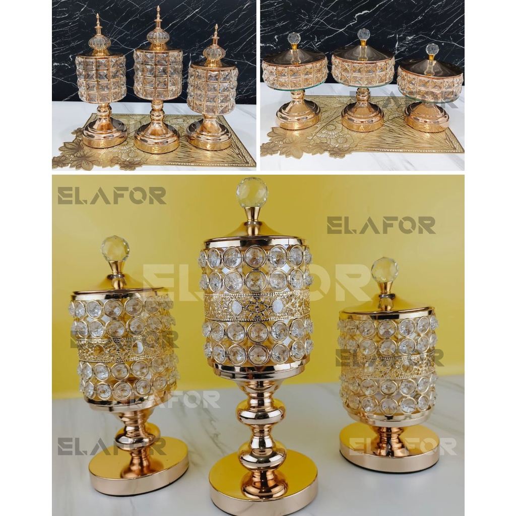 Toples Kaca Kristal Gold / Set Toples Kristal / Toples Sultan / Toples Set / Toples Mewah Set 3in1 /