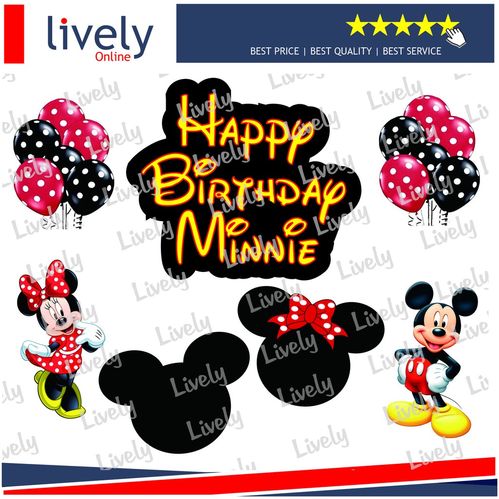 CUSTOM NAMA CAKE TOPPER KARAKTER MICKEY MINNIE MOUSE HIASAN KUE HBD HAPPY BIRTHDAY