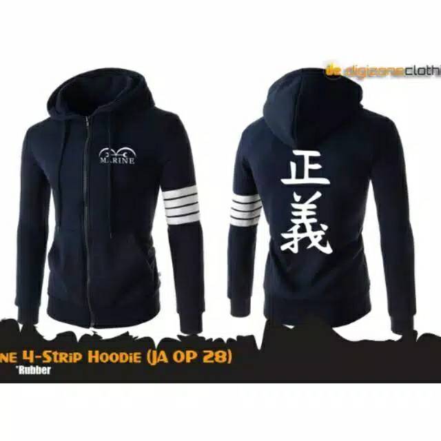 JAKET SWEATER HOODIE PRIA-WANITA ANIME ONE PIECE MARINE 4-STRIP COSPLAY-JAKET TERLARIS-COSPLAY