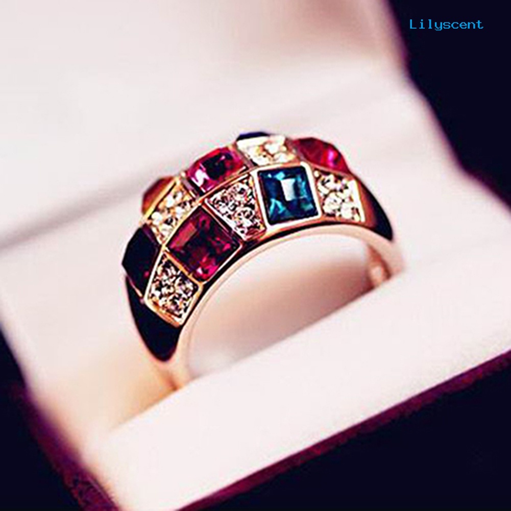 Ls Cincin Wanita Bahan Alloy Warna Gold Hias Berlian Imitasi Untuk Pesta Cocktail