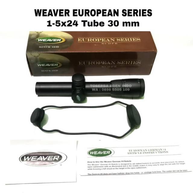 Teelescope Riflescope Weaver European Series 1-5x24 Reticle Glass Tube 30mm - Teleskop Weaver