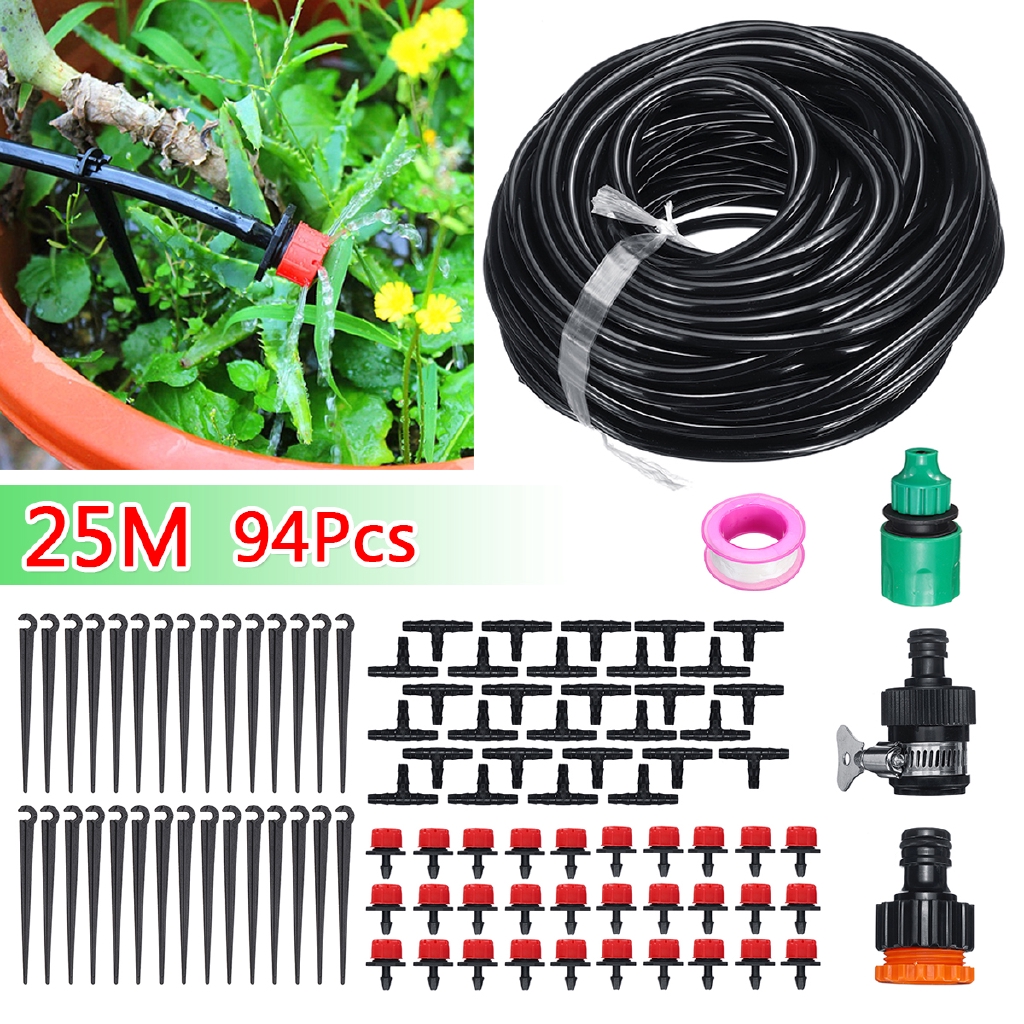 Diy 25m Hose Micro Drip Irrigation System Plant Self Watering