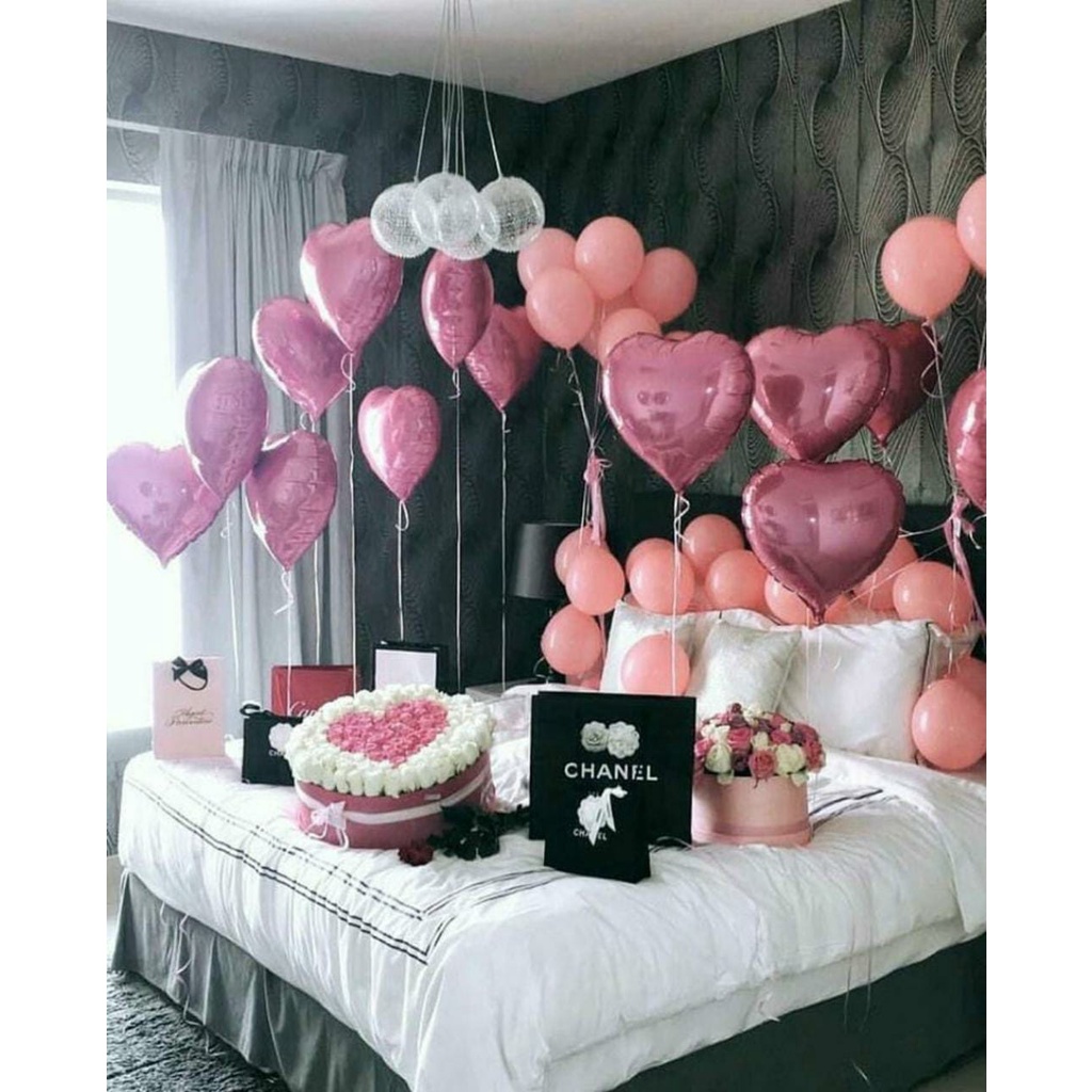 BalonDekor BD048 Paket Birthday Set Pink Heart Love Foil for romantic couple  Dekorasi ULTAH