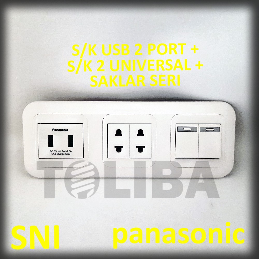 stopkontak usb charge hp 2 port + 2 stop kontak universal + saklar seri panasonic sni tanam tembok