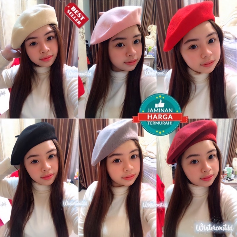 READY INDONESIA Beret Hat Import wool topi winter hangat beanie kupluk topi beret korea wul rajut