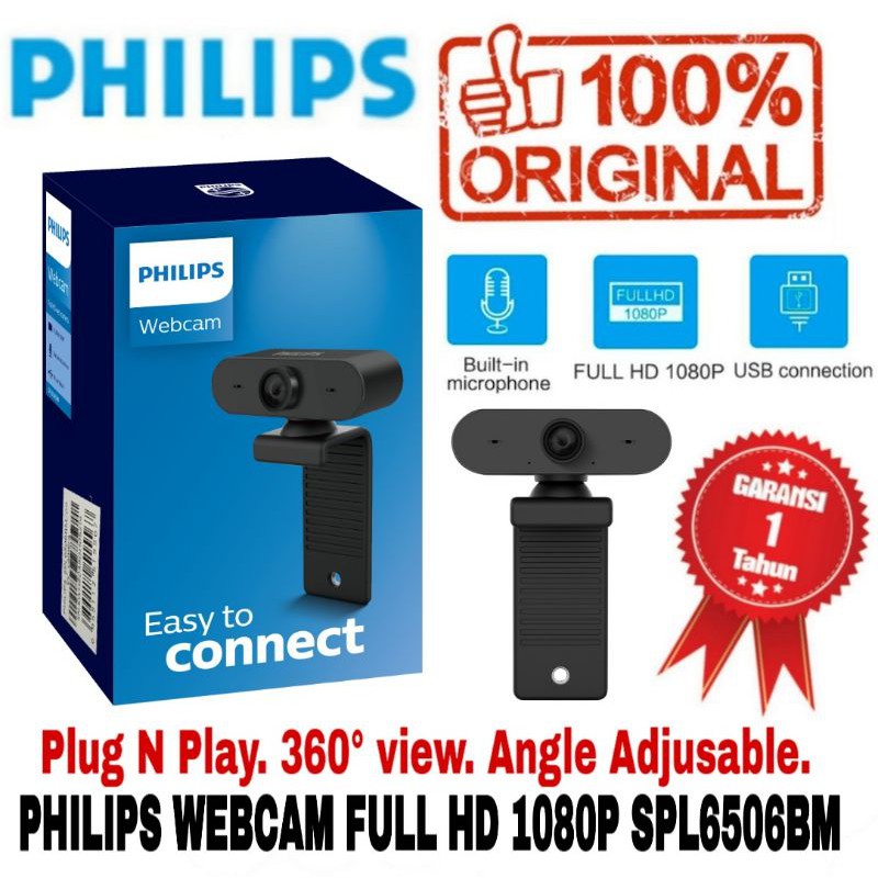 PHILIPS WEBCAM FULL HD 1080P SPL6506BM ORIGINAL USB PNP 360 ROTATE