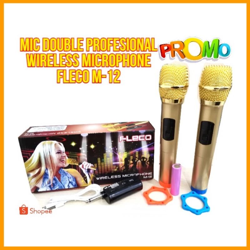 Microphone Wirelles FLECO M-12 FLECO M12 Mix karaoke Double Tanpa Kabel Free Baterai