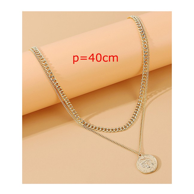 LRC Kalung Fashion Golden Roman Head Alloy Double Necklace y64436