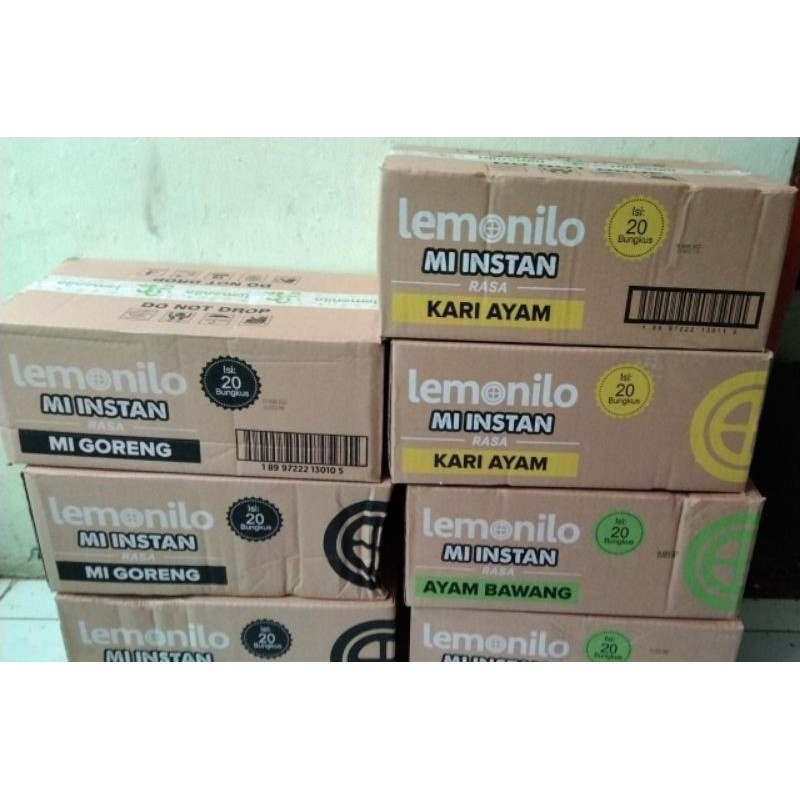 lemonilo 1 dus rasa mie goreng, kari ayam , dan ayam bawang