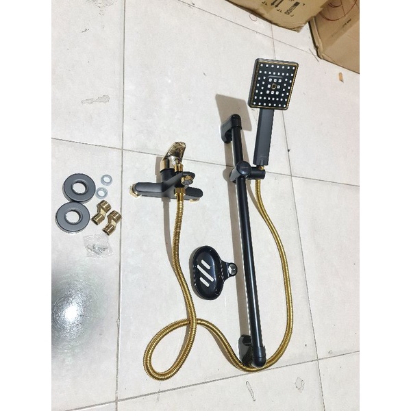 PAKET SHOWER TIANG + KRAN BATHUB BLACK GOLD PANAS DINGIN PROMO