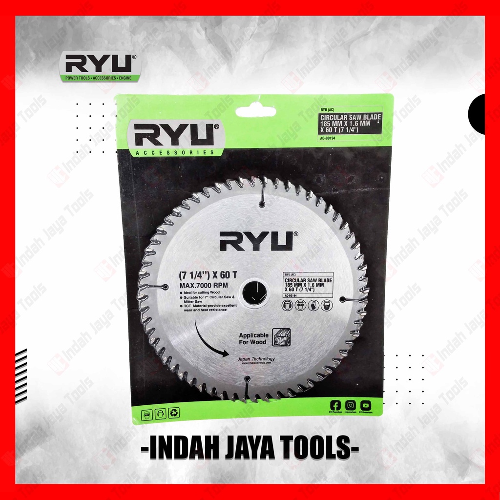 RYU 7 X 60T Circular Saw Blade - Mata Pisau Potong Gergaji Kayu Wood