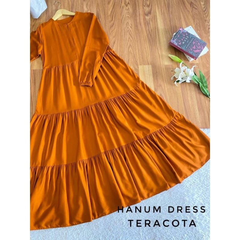 Gamis Hanum dress premium /dress polos /gamis canda /gamis busui/ dress rayon/All Size-Teracota