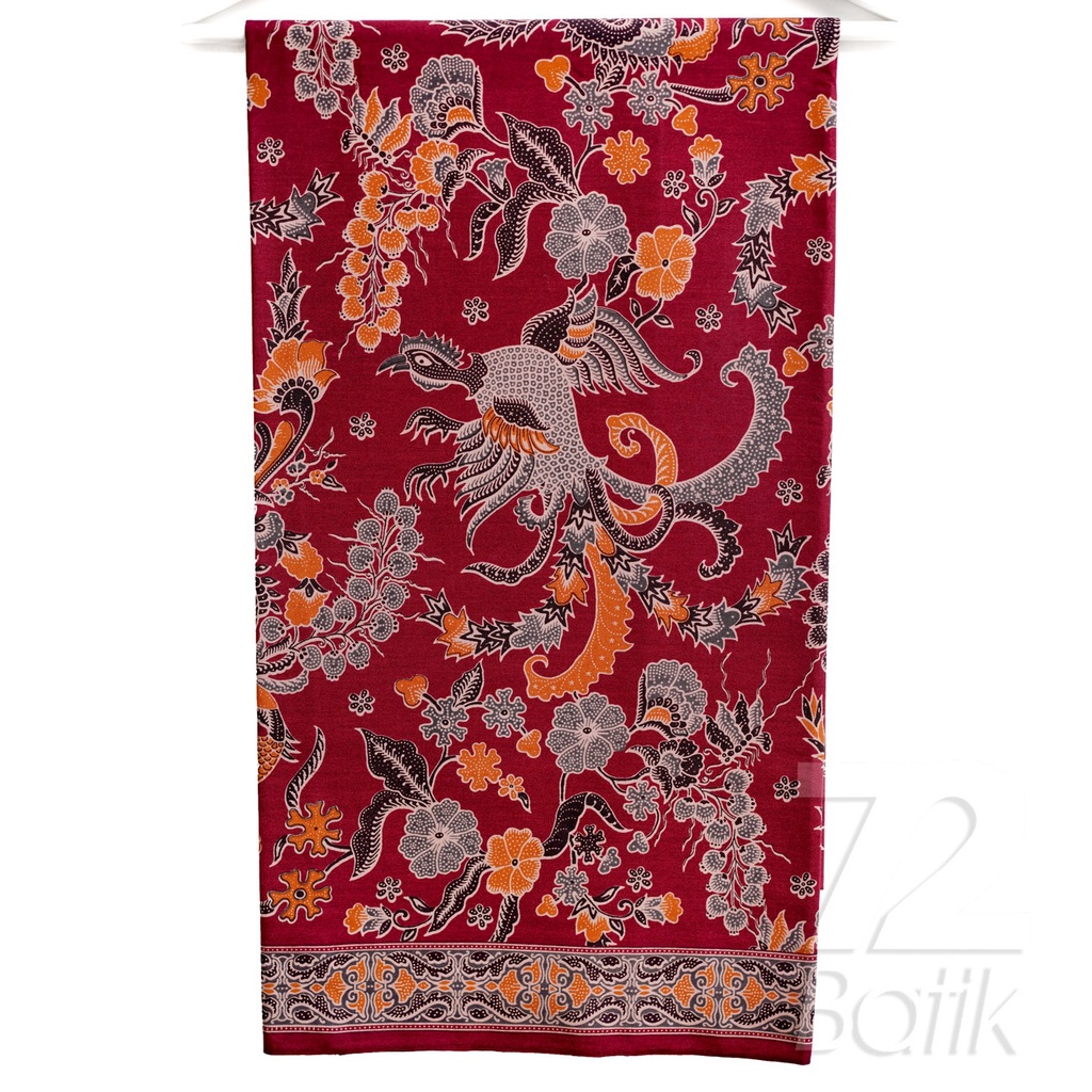 BAHAN BATIK PREMIUM Katun Motif Tresno Asih Warna Merah Orange Hitam 723247 Cap 72 Jarik Jarit Samping Kebat Panjang Batik Katun Modern Premium Bahan Seragam Batik Pernikahan Kantor Keluarga Murah Kamen Jadi Batik Bali Lembaran