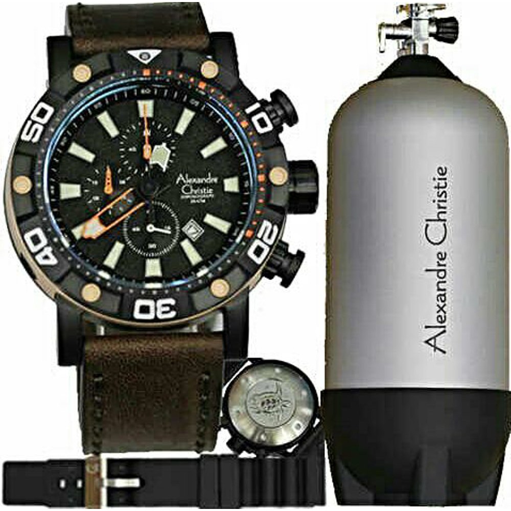 Jam Tangan Alexandre Christie Pria Ac 6413 Rose Gold Black Original Special Edition Diver Water Re