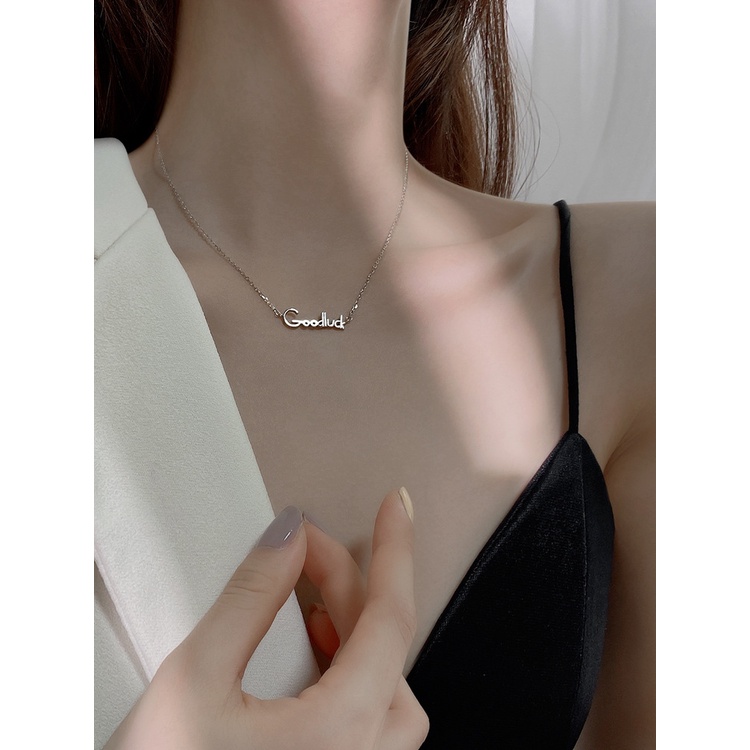 COD❤️Kalung Wanita Goodluck Pendant ins Style Simple Letter Clavicle Chain Impor Dari Korea Selatan Murah Wanita Aksesoris Fashion