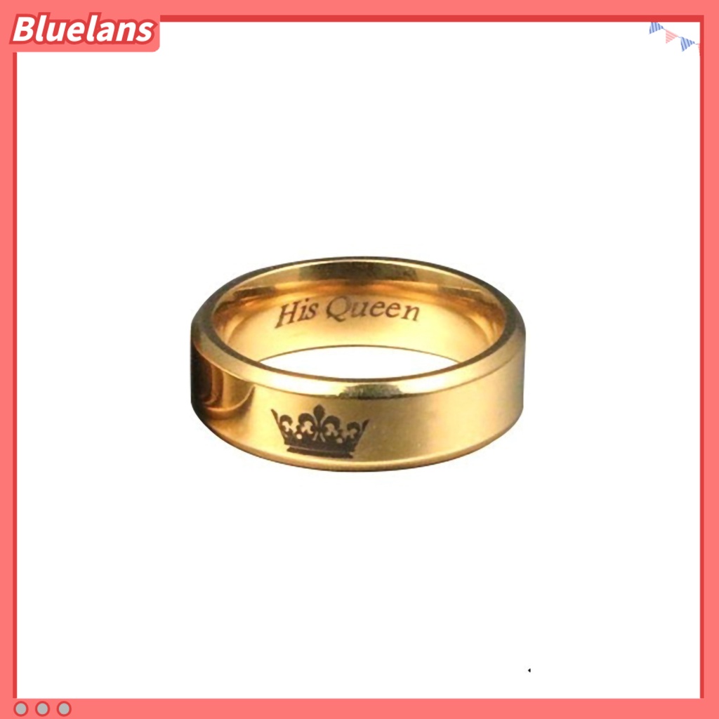 Bluelans Couple Ring His Queen Her King Crown Titanium Steel Letter Engraved Lover Ring Jewelry