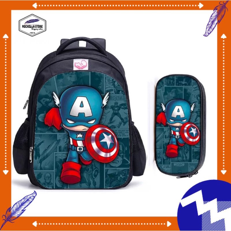 Tas Sekolah Anak TK - SD Tas Karakter Avenger Captain America - MOCHILLASTORE - Tas Anak Laki-Laki