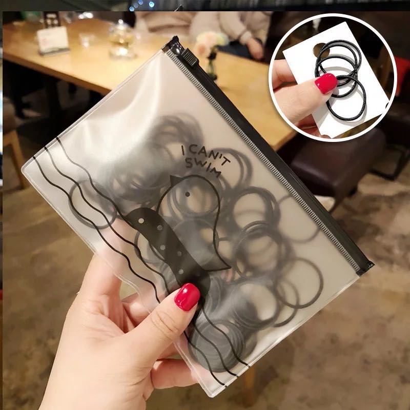 Ikat Karet Rambut 100pcs Warna Polos Gaya Korea / Ikat Rambut Elastis-AR-29 Hitam