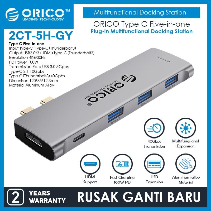 ORICO 2CT-5H 5 in 1 Type C Hub Mac USB 3.0 HDMI Thunderbolt