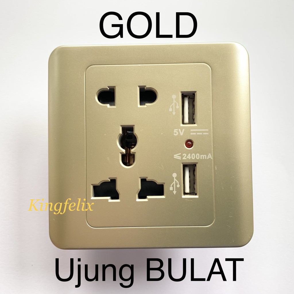 Colokan Dinding 2 USB Stop Kontak Universal UK EU US Wallplug Power Socket USB