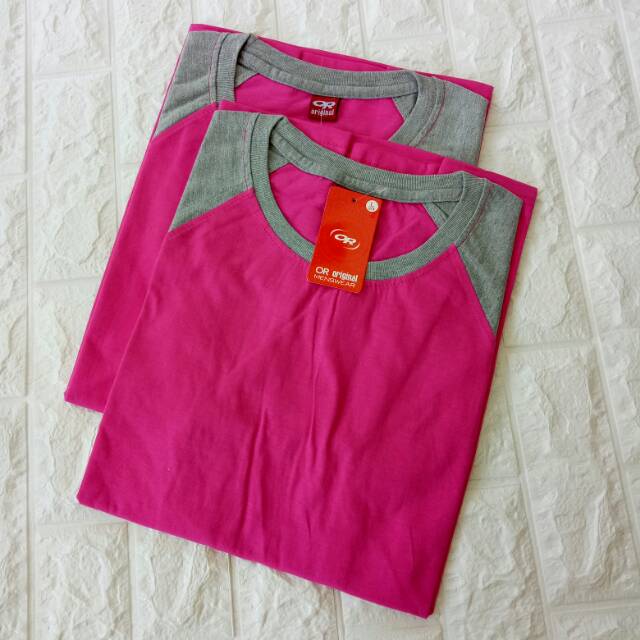 kaos polos reglan PINK - ABUMISTY  lengan 3/4 uk20 22 S M L XL XXL