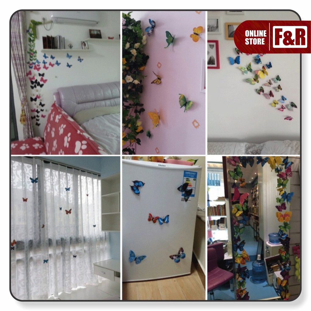 Stiker dan Magnet Tempelan Kulkas Dekorasi Dinding Tembok Motif Kupu Kupu 3D Wall Sticker Butterfly