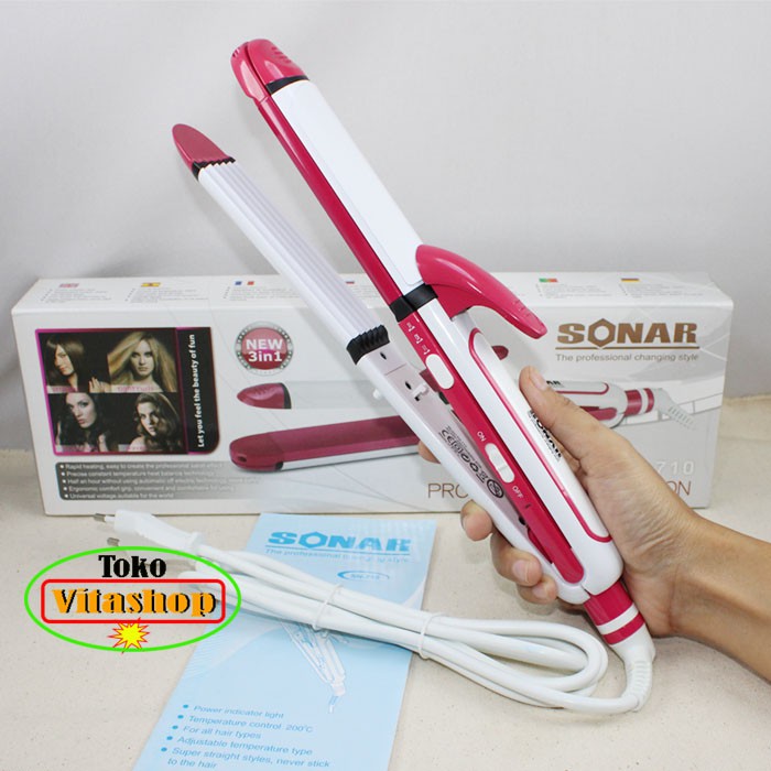 Catokan Sonar SN-710, 3 In 1 Catok Rambut Lurus , Keriting , Curly Temperatur Suhu