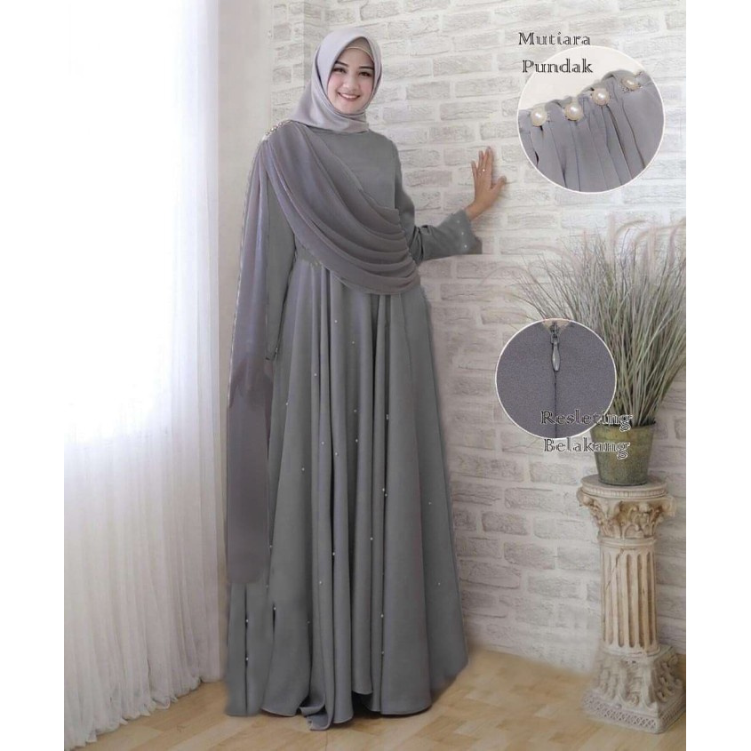 Terbaru / Gamis Cresedia 004 / Gamis Ibu / Haitwo / Hai Hai / Gam ON826 [Dress Maxy Aluna Abu Sw] M