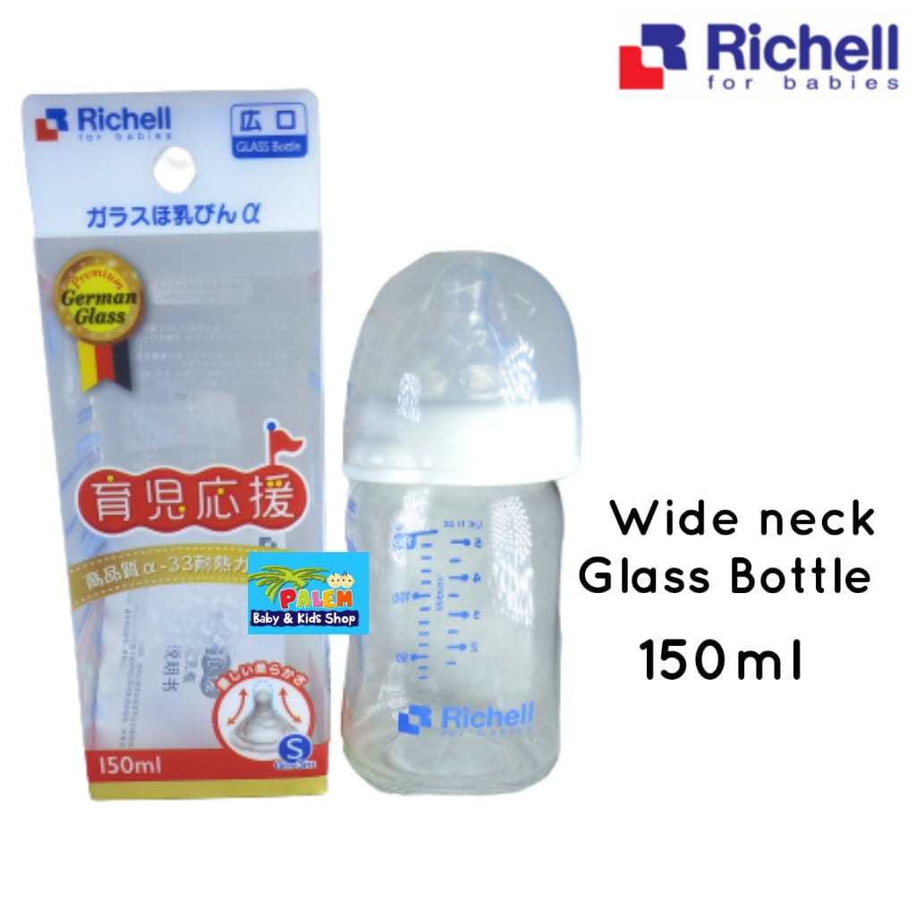 Richell Glass Bottle 150ml &amp; 260ml Wide Neck Botol Susu Bayi Kaca Gelas