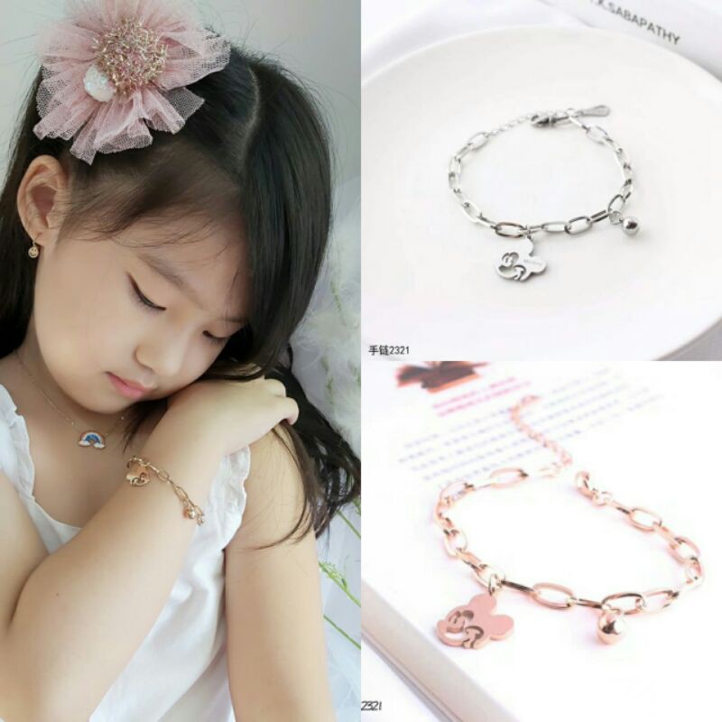 gelang tangan anak anti karat mickey titanium