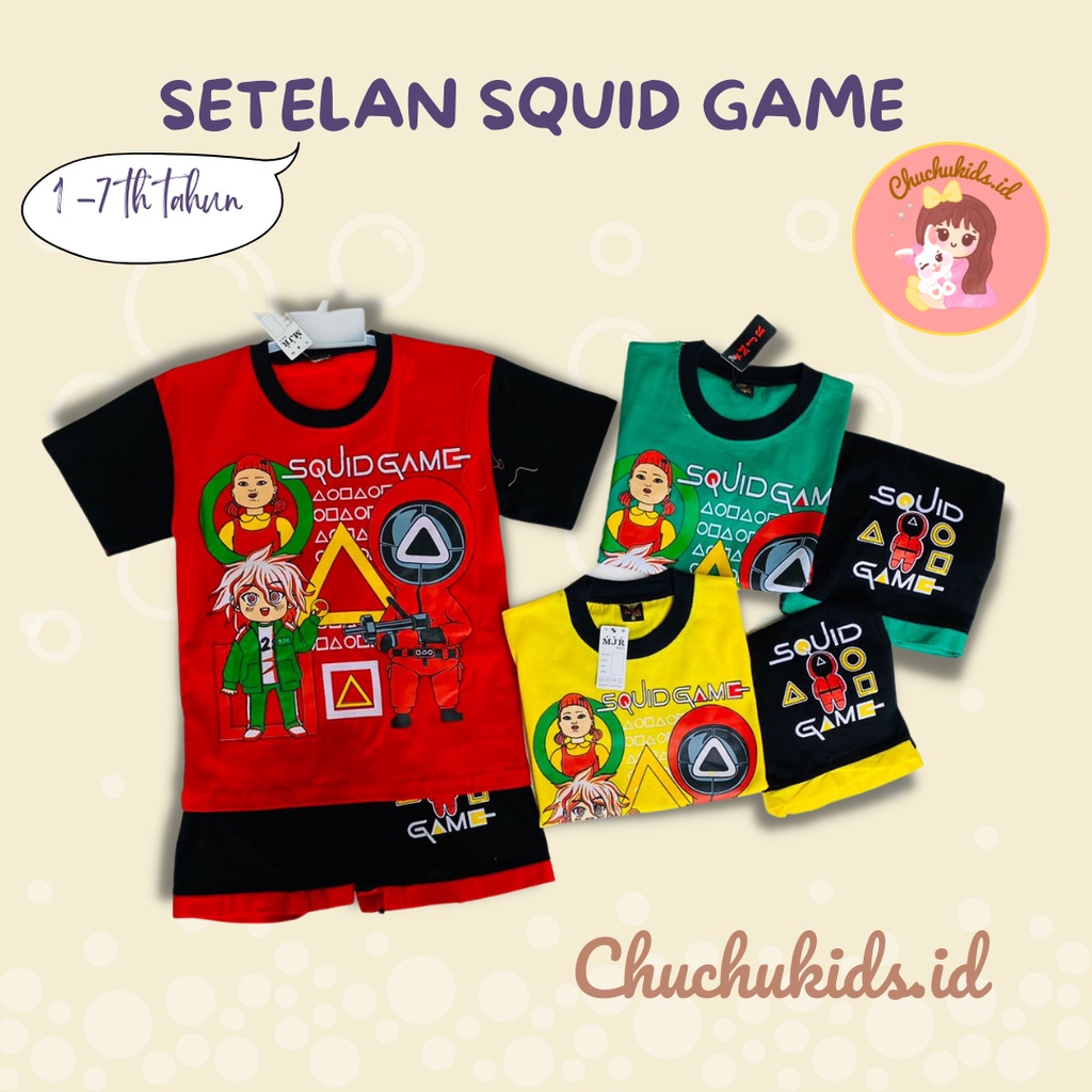 SETELAN ANAK LAKI LAKI PEREMPUAN LENGAN PENDEK SQUID GAME lokal, kaos anak cowok cewek squid game