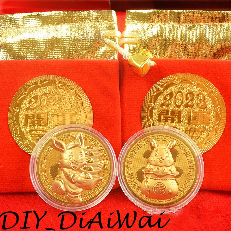 Angpao Emas Koin Logam Asli Imlek / Sincia tahun 2023 Shio Kelinci Rabbit