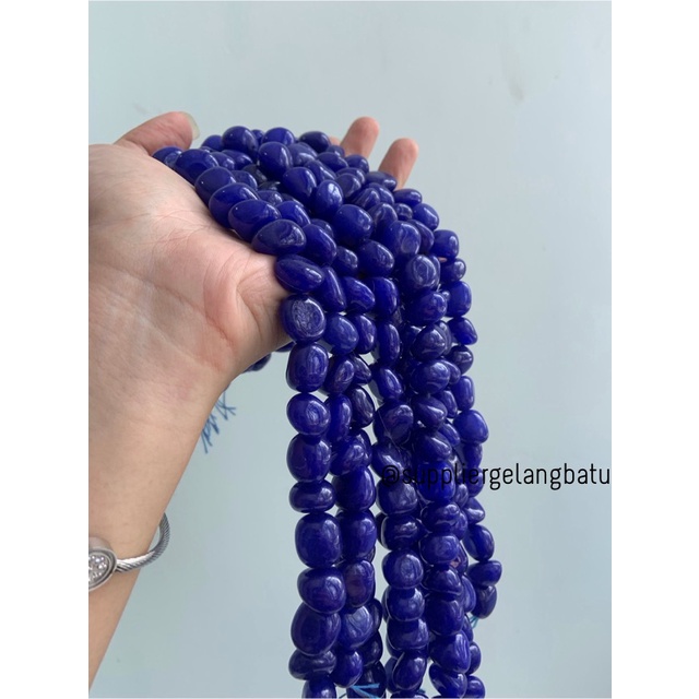 manik Batu alam blue agate biru Beads 14 x 12mm bahan gelang kalung anting strap mask kerajinan tangan craft citayam fashion week etink vintage elegan bali