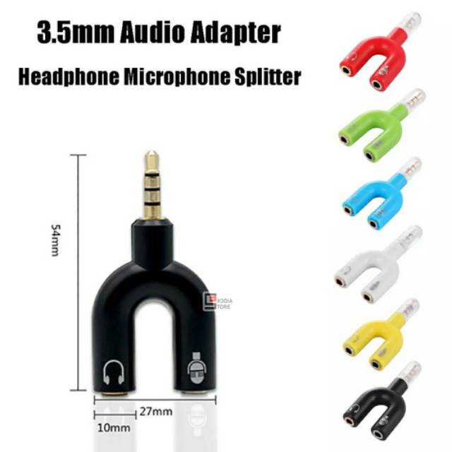 Jual Converter Splitter Audio + Mic 2 in 1 Male To Dual Female Jack 3 ...