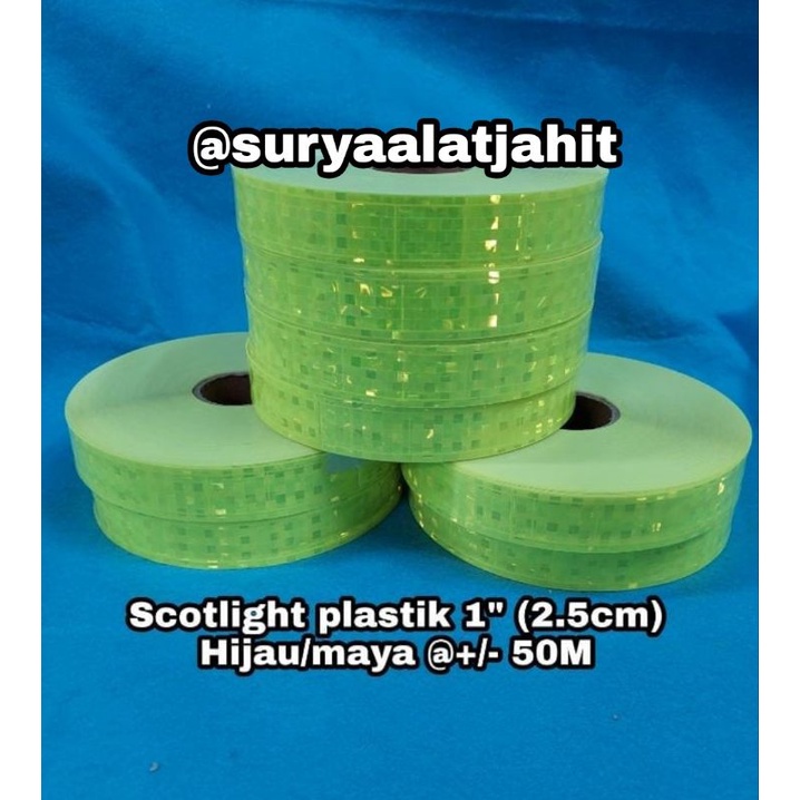 Scotlight plastik 1in/2.5cm hijau silver orenge +/-50M rp.53.500/Rol