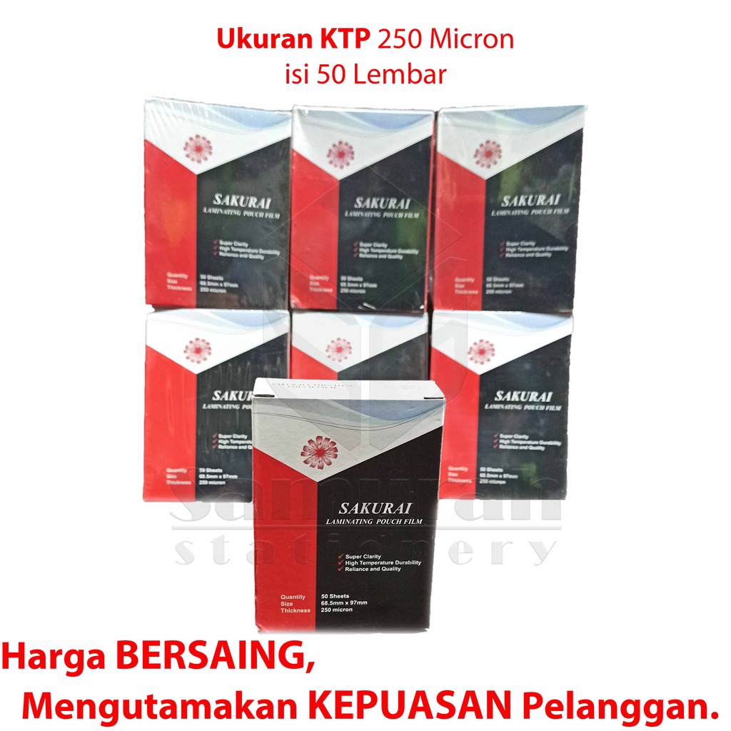 

H7Y Plastik Laminating Sakurai Ukuran KTP 250 Micron 68.5 x 97 mm isi 50 lembar / Laminating Pouch