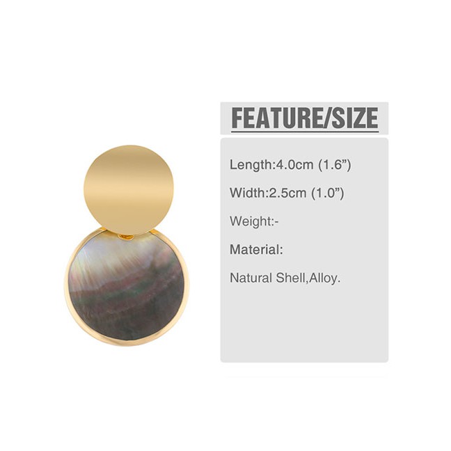 LRC Anting Tusuk Fashion Gold Stainless Steel Geometric Round Shell Earrings  F58669