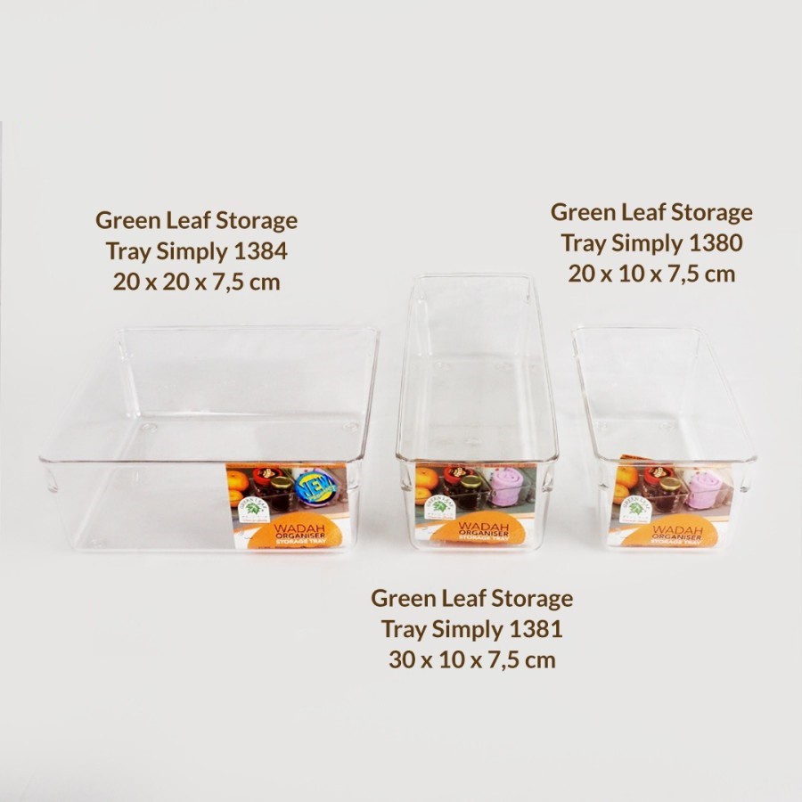 Tray Simply GREEN LEAF Organizer Kulkas / rak buah sayur makanan Wadah Serbaguna Acrilic Transparant Storage