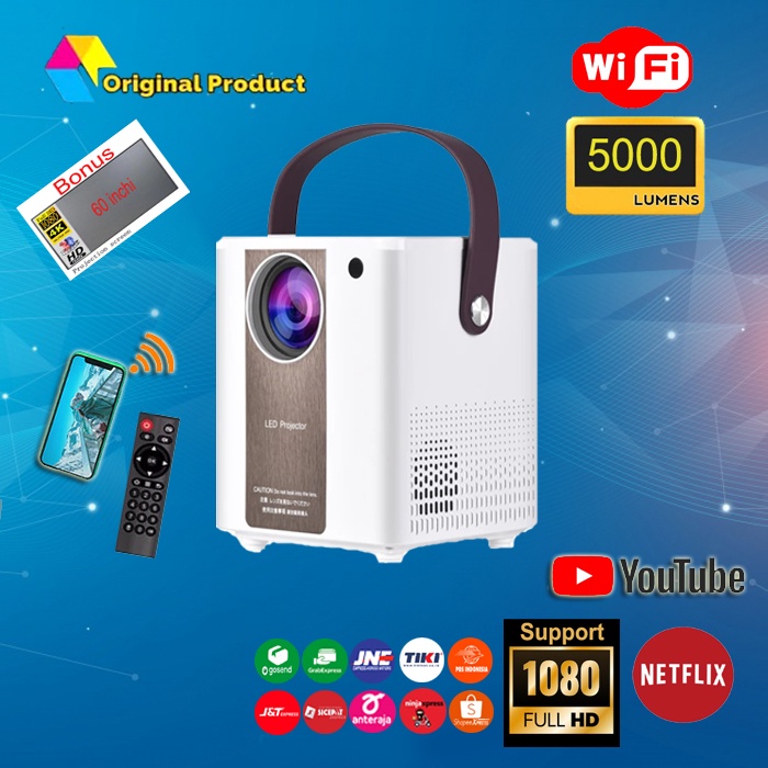PROYEKTOR ANDROID 5000 LUMEN WIFI / PROJECTOR / PROYEKTOR WIFI / INFOKUS / PROJECTOR ORIGINAL / PROJ