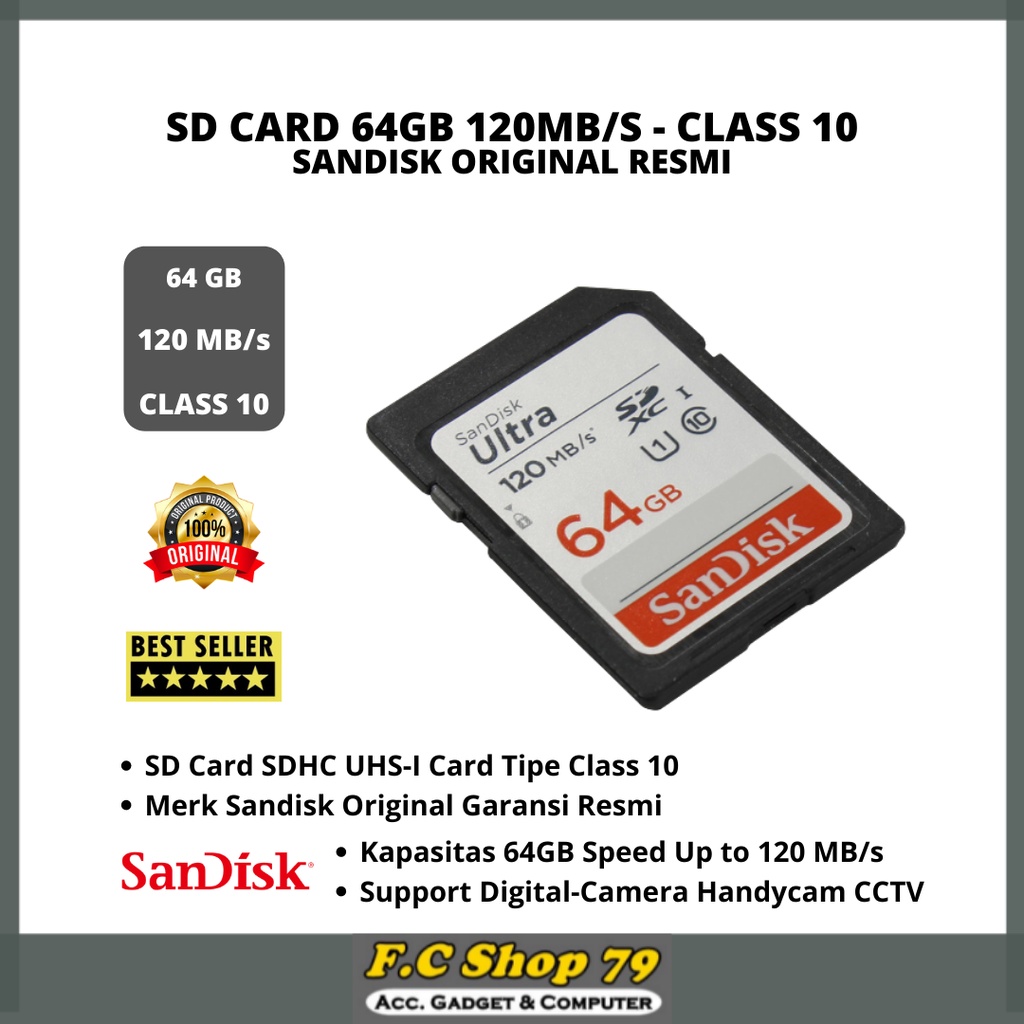 BEST SELLER SD Card Kartu Memory SDXC UHS-I Card Kapasitas 64GB Tipe Class 10 Speed Upto 120 MB/s Su