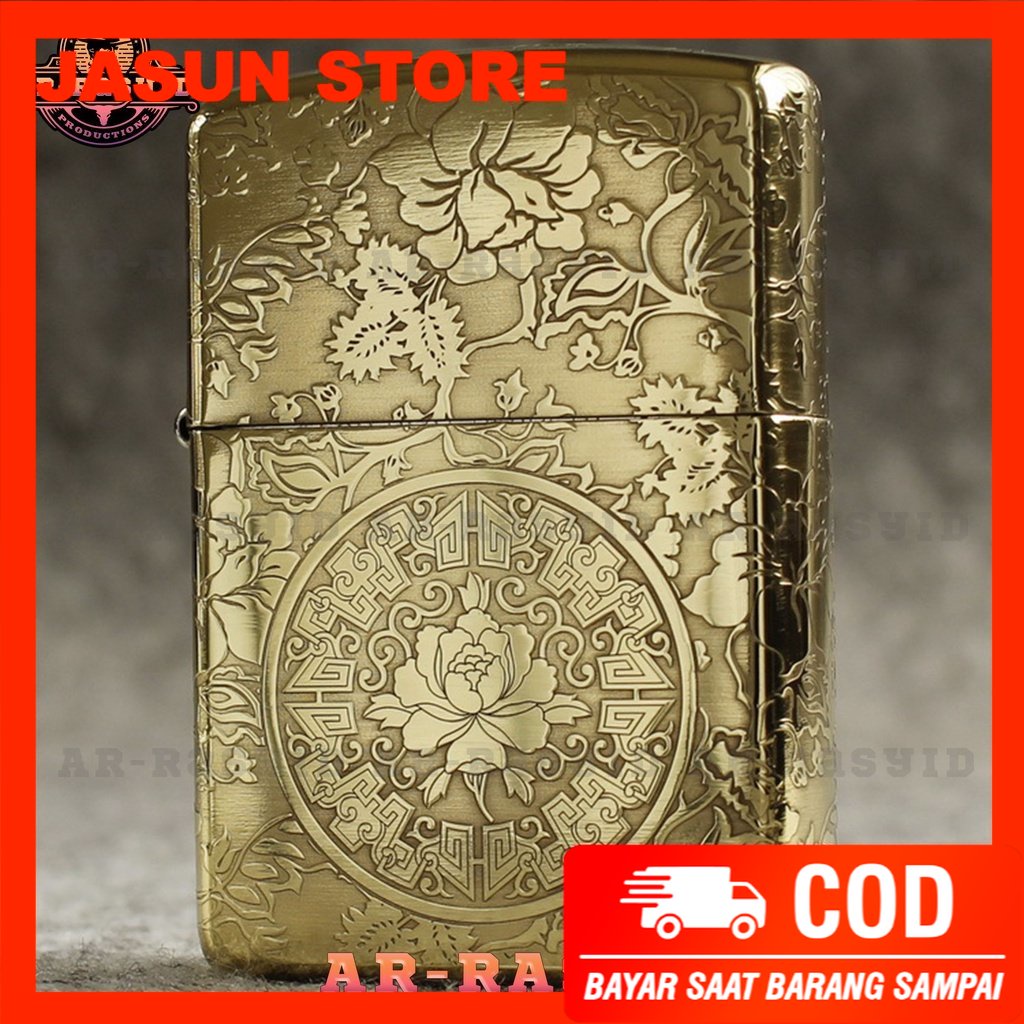 Korek Api Minyak Zippo Gold Ukir Motif Flower 168 3962-10