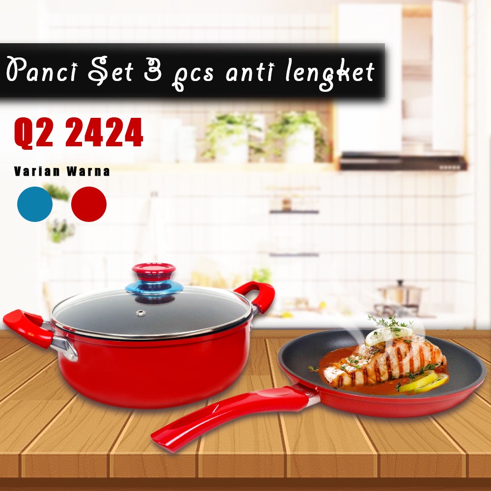 FM - Q2 Panci Wajan Teflon Set 3 pcs 2424 anti Lengket Random Warna / PENGGORENGAN