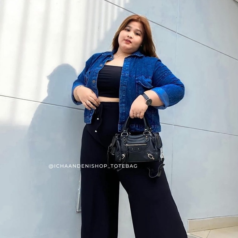 Jaket Jeans Oversize LD 110 - 150 // Jaket Jumbo Saku Wanita Sandwash Denim Premium-1