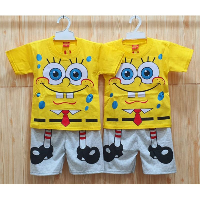 Setelan Baju Kaos Spongebob Bayi Anak Umur 1 Bulan - 7 Tahun Setelan Anak Spogebob