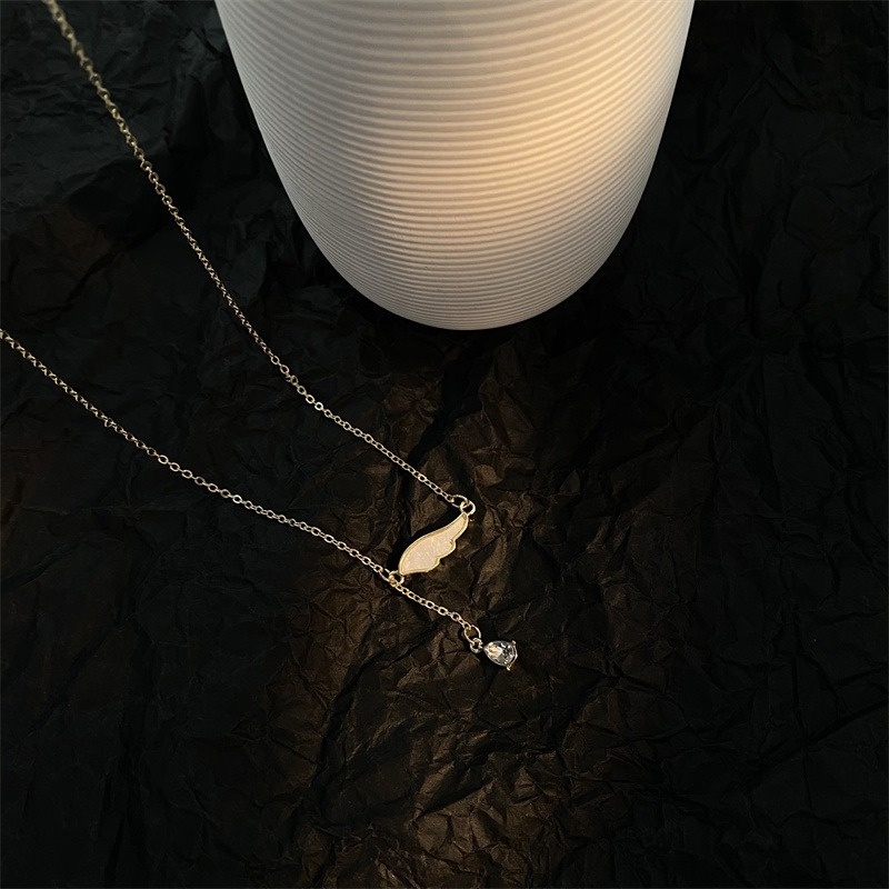 We Flower Chic Gold Crystal Tassel Angel Wing Choker Clavicle Chain Necklace for Women Girls