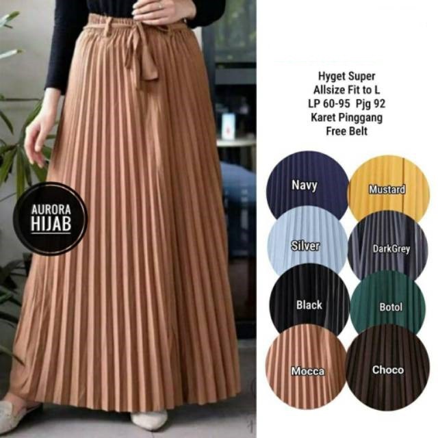 Rok plisket wanita PREMIUM + BELT Panjang ±95cm - Rok Panjang + sabuk  Bahan Moscrepe Grade A