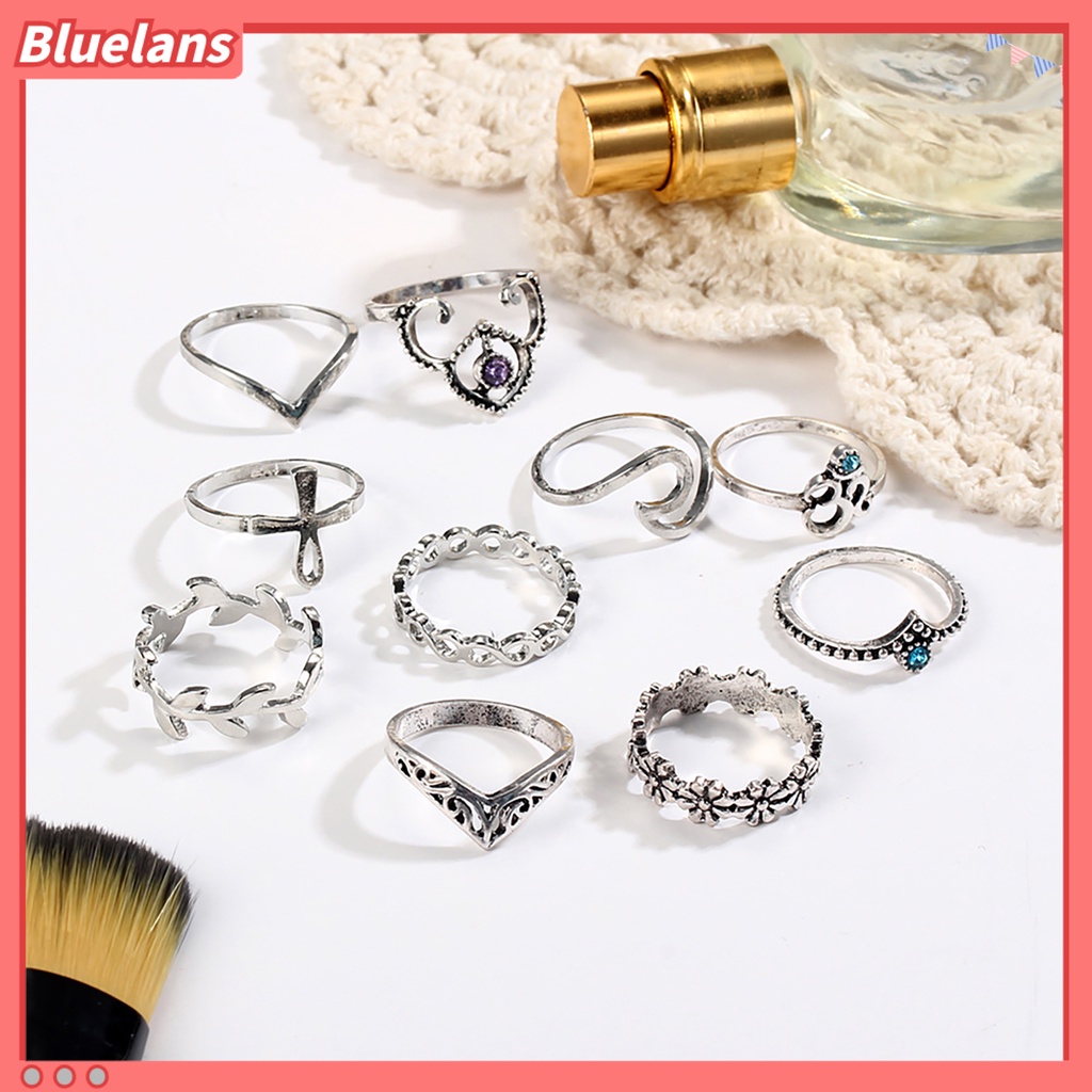 Bluelans 10pcs Knuckle Ring Vintage Flower Shape Women V Shape Knuckle Band