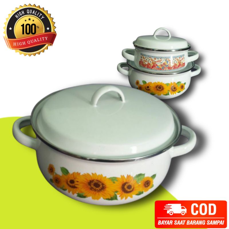 panci tutup enamel sauce pot enamel wadah sayur