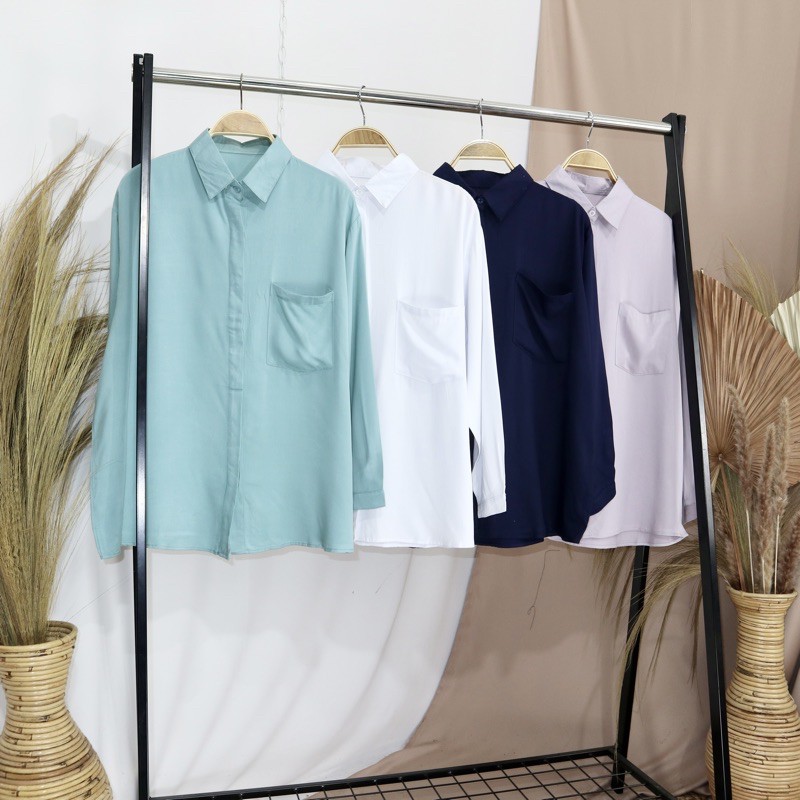 KARA.ID ATHIFA Basic Shirt - Atasan Wanita Lengan Panjang - Kemeja Kerja Formal Office Shirt