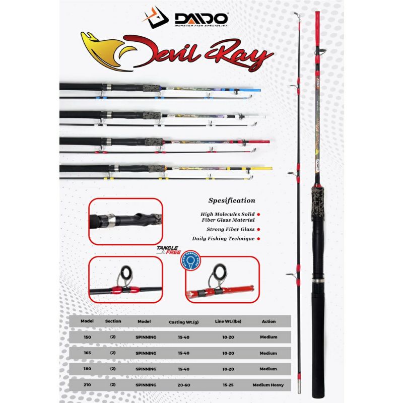 joran pancing fiber solid sambung 2 daido devil ray 150 165 180 210 packing pipa pvc murah laris sem